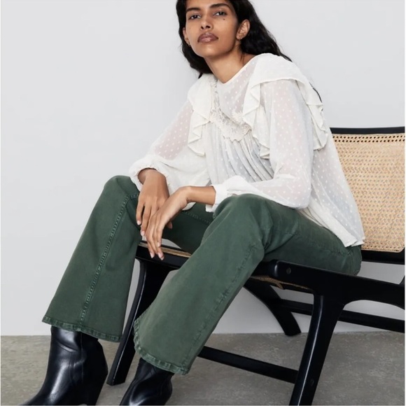 Romantic ZARA Women's  Sheer Ruffle Swiss Dot Top XS - Picture 3 of 10